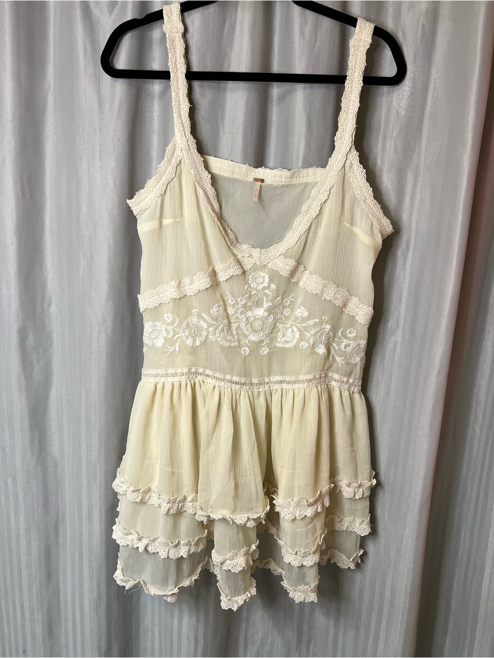 Free People Quiet Breeze Mini Dress in Cream featuring embroidery and ruffles L - Picture 1 of 14